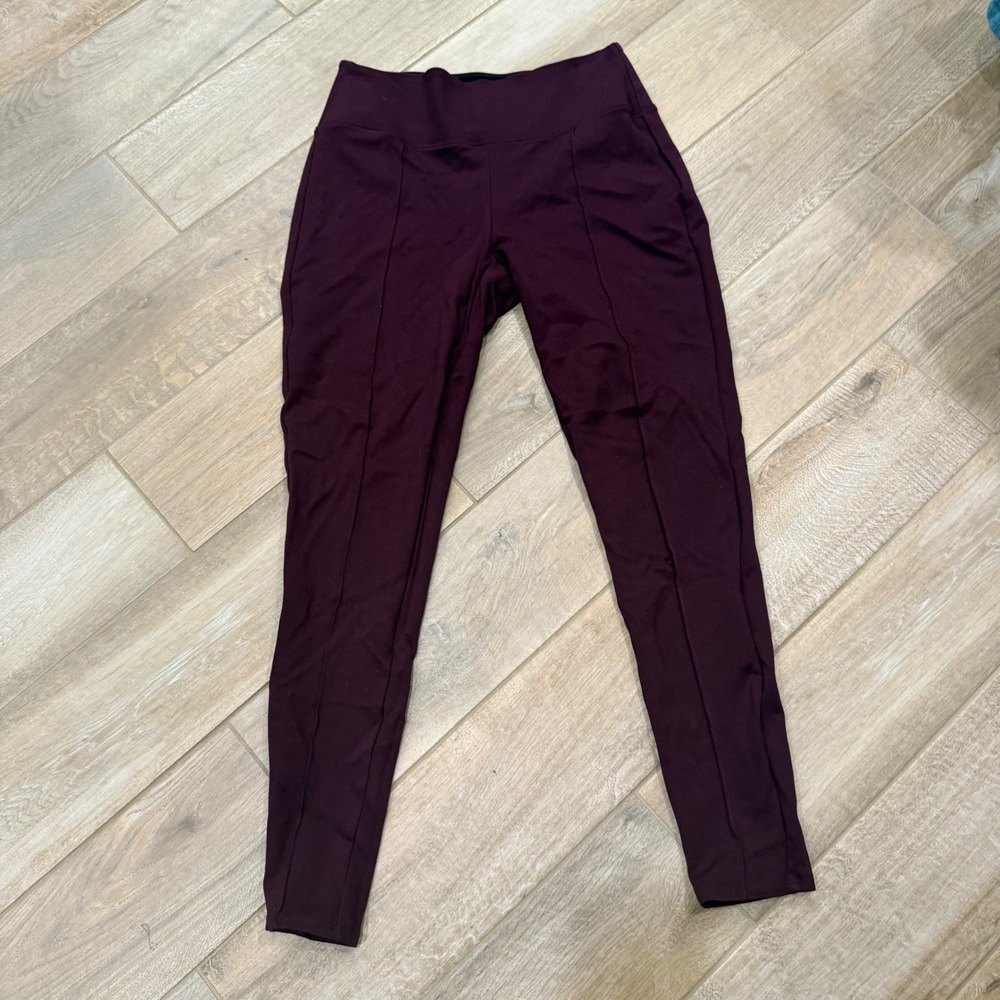 Apt 9 Womens Burgundy High Waisted Pintuck Seam Leggings Size M